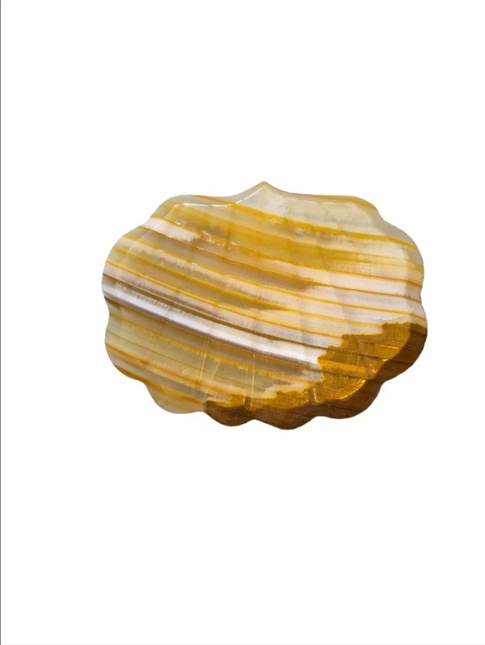 Vintage Onynx Marble,Clam Shell-Top Trinket Box in Cream and Honey Yellow